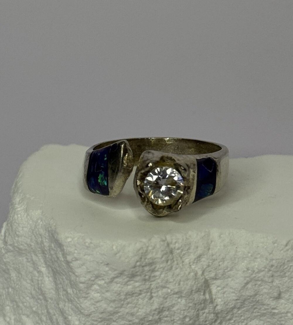 Vintage 925 Sterling Silver Beryl & Opal Ring Size 7